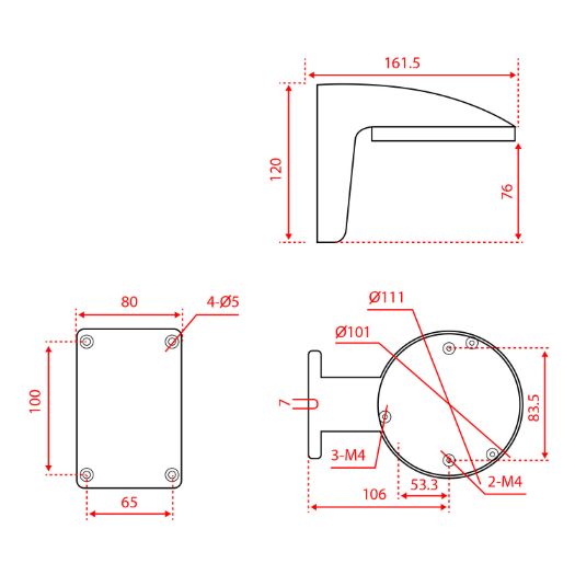 DS-1258ZJ, zidna konzola, za kupolaste kamere, 120 (V) x 111 (Š) x 161 (D) 