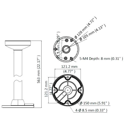 DS-1271ZJ-120-BLACK, Stropni nosač, Visina 573 mm x 150 () mm, Vrijedi za vanjsku upotrebu
