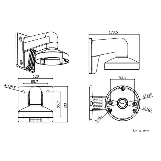 DS-1272ZJ-120-BLACK, Zidni nosač, Razvodna kutija, Vrijedi za vanjsku upotrebu