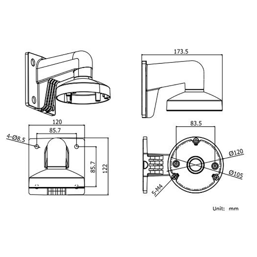 DS-1272ZJ-120-CRNI, Zidni nosač, Razvodna kutija, Pogodno za vanjsku upotrebu 