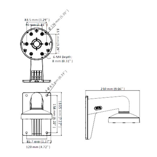 DS-1273ZJ-135-BLACK, Zidni nosač, Razvodna kutija, Vrijedi za vanjsku upotrebu