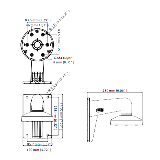 DS-1273ZJ-135-CRNI, Zidni nosač, Razvodna kutija, Pogodno za vanjsku upotrebu 