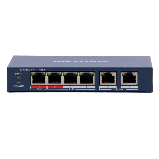 DS-3E0106HP-E, Hikvision PoE prekidač, 4 porta 10/100 Mbps PoE + 2 Uplink porta 10/100 Mbps 