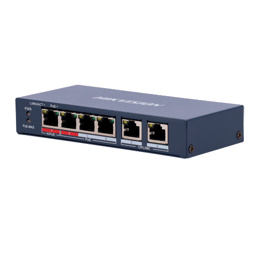 DS-3E0106HP-E, Hikvision PoE prekidač, 4 porta 10/100 Mbps PoE + 2 Uplink porta 10/100 Mbps 