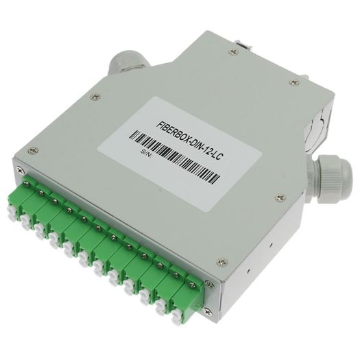 FIBERBOX-DIN-12-LC, Kutija od vlakana, 12 LC/APC Duplex portova, APC polirani tip, zelena boja
