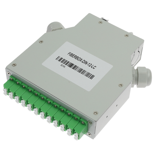 FIBERBOX-DIN-12-LC, optička kutija, 12 LC/APC duplex priključaka, APC polirani tip, zelena boja 