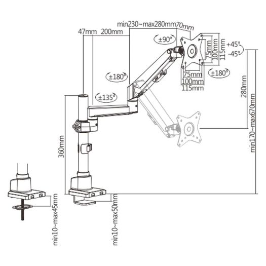 LDT62-C012P, Ruka za monitor, Instalacija na stolu, Podržana težina 9 kg