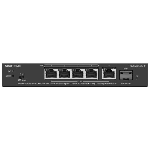 RG-ES206MG-P, Reyee preklopnik PoE oblak oblak sloj 2, 5 višegigabitnih PoE portova i 10Gbps SFP+ portova