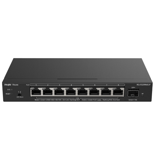 RG-ES209MG-P, Reyee Switch PoE Cloud, sloj 2, 8 MultiGigabit+ PoE, 1 × 10 Gbps SFP+ priključaka 