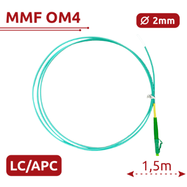SF-LC-APC-OM4-0015M-D20-A, optičko vlakno pigtail, multimode vlakno OM4, LC APC simplex konektor 