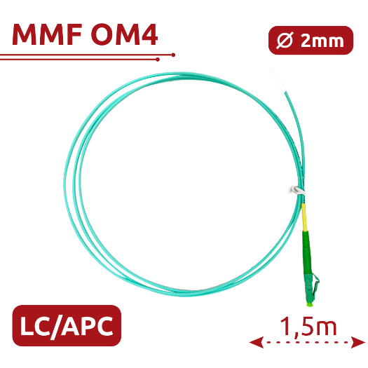 SF-LC-APC-OM4-0015M-D20-A, optičko vlakno pigtail, multimode vlakno OM4, LC APC simplex konektor 
