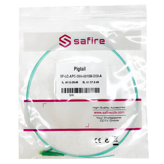 SF-LC-APC-OM4-0015M-D09-A, optičko vlakno pigtail, multimode vlakno OM4, LC APC simplex konektor 