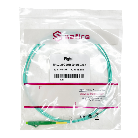 SF-LC-APC-OM4-0015M-D20-A, optičko vlakno pigtail, multimode vlakno OM4, LC APC simplex konektor 