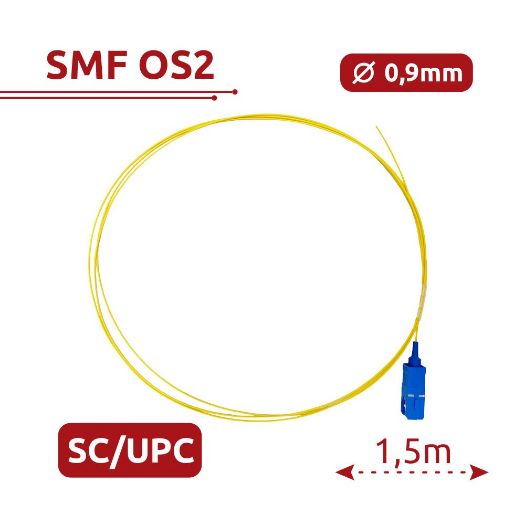 SF-SC-UPC-OS2-0015M-D09-Y, Optički pigtail, Singl, modno vlakno OS2, UPC simplex SC konektor
