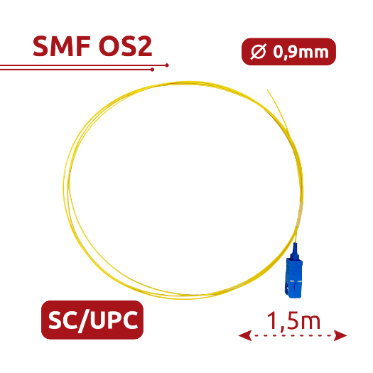 SF-SC-UPC-OS2-0015M-D09-Y, optičko vlakno pigtail, jednomočno, OS2 