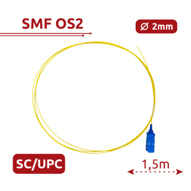 SF-SC-UPC-OS2-0015M-D20-Y, optički pigtail, jednomodni OS2 