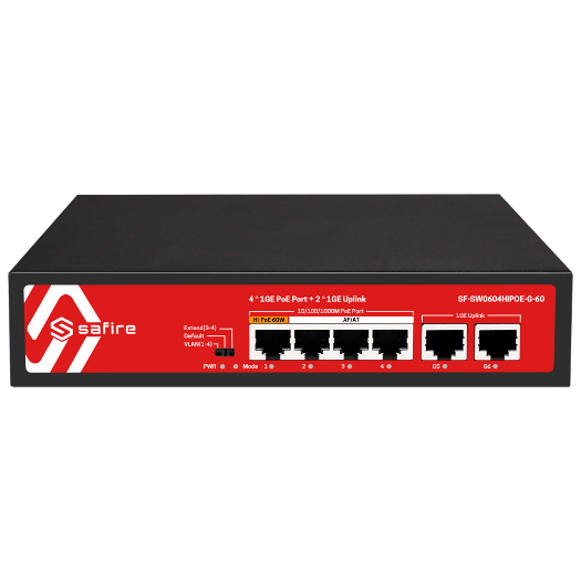 SF-SW0604HIPOE-G-60, Safire Switch PoE, 4 PoE porta + 2 Uplink RJ45 