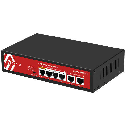 SF-SW0604HIPOE-G-60, Safire Switch PoE, 4 PoE porta + 2 Uplink RJ45 