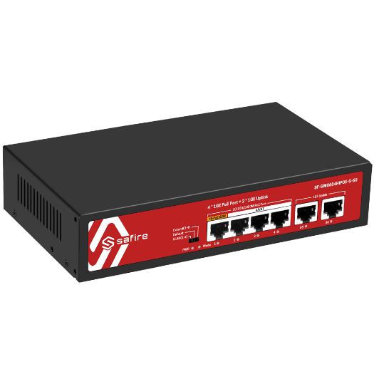 SF-SW0604HIPOE-G-60, Safire Switch PoE, 4 PoE porta + 2 Uplink RJ45 