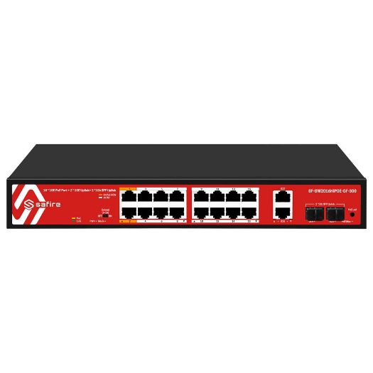 SF-SW2016HIPOE-GF-300, Safire Switch Hi, PoE, 16 PoE portova + 2 SFP + 2 RJ45