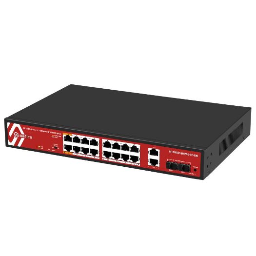 SF-SW2016HIPOE-GF-300, Safire Switch Hi, PoE, 16 PoE portova + 2 SFP + 2 RJ45