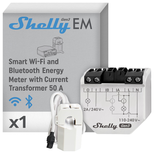 SH-EM-GEN3-50A, Shelly EM Gen3 + 50A, WiFi 2,4 GHz IEEE802.11 b/g/n, mjerač potrošnje 