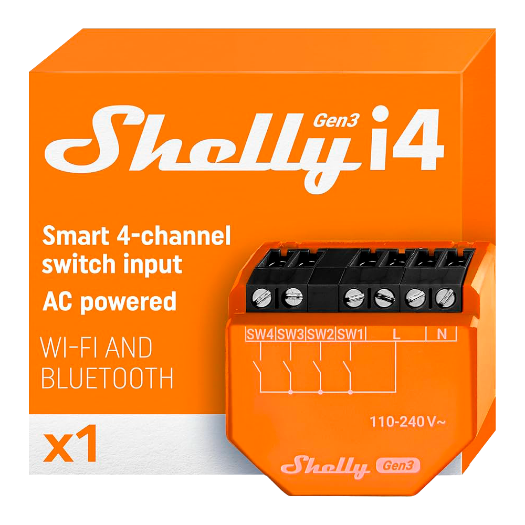SH-I4-GEN3, Shelly i4 Gen3, WiFi 2,4 GHz IEEE802.11 b/g/n / Bluetooth 
