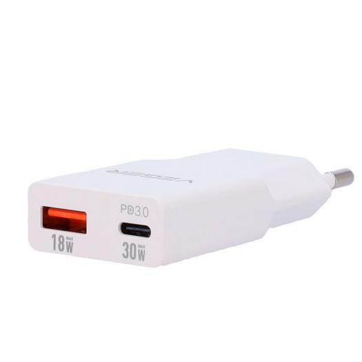 VG-30W1A1C, CESTE, USB punjač QC3.0 / PD3.0, Snaga 30W, Učitava 2 uređaja istovremeno