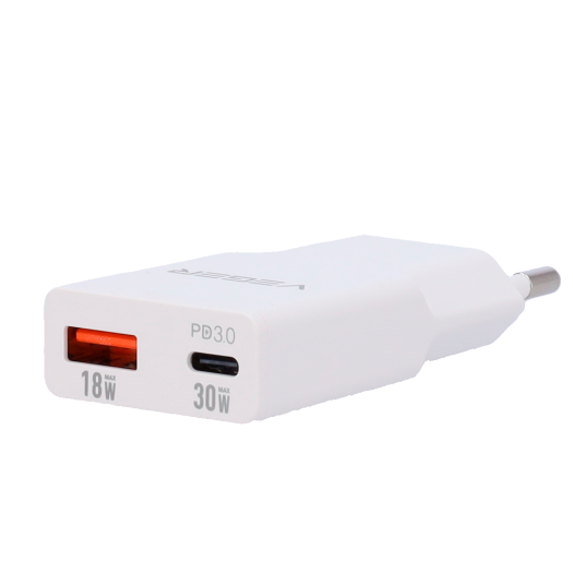 VG-30W1A1C, VEGER, USB punjač QC3.0 / PD3.0, snaga 30 W, istovremeno puni 2 uređaja 