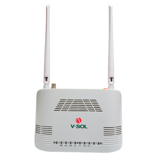 VSOL-V2802GWT, V, SOL ruter ONT Wi-Fi 4 CATV, 1× PON, 1× LAN RJ45 FE, 1× LAN RJ45 GE, 1× CATV 