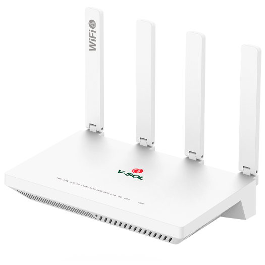 VSOL-V2804AX30-A, V, SOL ruter ONT Wi-Fi 6 AX3000, 1× PON, 4× LAN RJ45 10/100/1000 Mbps, 1× USB 3.0 