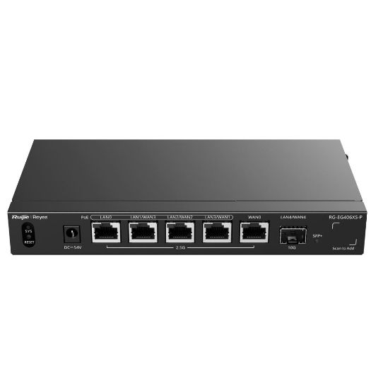 RG-EG406XS-P, Reyee Router Cloud, 5 RJ45 2.5G (4 PoE+ portova) + 1 SFP+ 10 gigabita