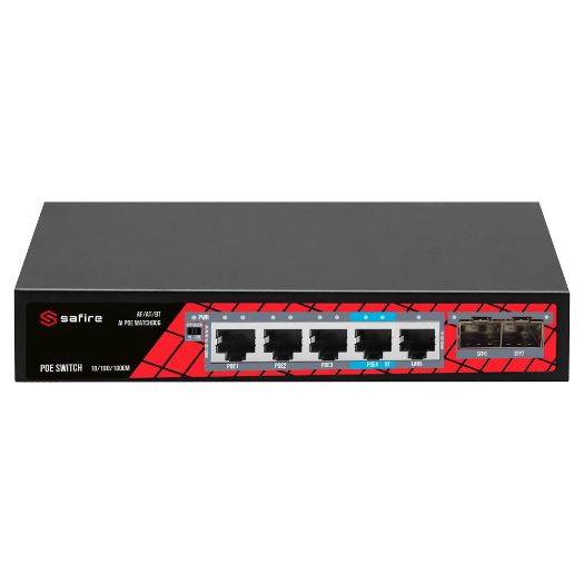 SF-SW0704HIPOE-GMF-65, Safire PoE Prekidač, 4 PoE porta + 1 Uplink RJ45 + 2 SFP (1G/2, 5G)