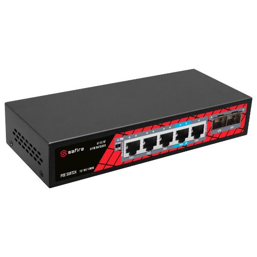 SF-SW0704HIPOE-GMF-65, Safire PoE Prekidač, 4 PoE porta + 1 Uplink RJ45 + 2 SFP (1G/2, 5G)