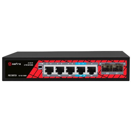 SF-SW0704HIPOE-GMF-65, Safire PoE Prekidač, 4 PoE porta + 1 Uplink RJ45 + 2 SFP (1G/2, 5G)