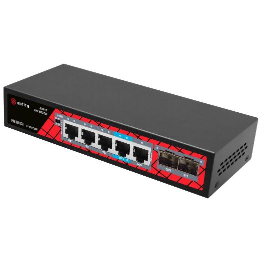 SF-SW0704HIPOE-GMF-65, Safire PoE Prekidač, 4 PoE porta + 1 Uplink RJ45 + 2 SFP (1G/2, 5G)