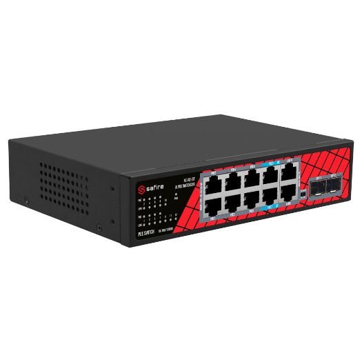 SF-SW1208HIPOE-GMF-120, Safire Switch Hi, PoE, 8 PoE portova + 2 SFP + 2 RJ45
