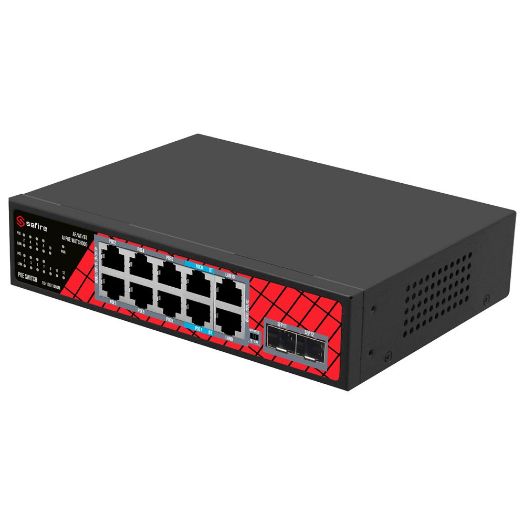 SF-SW1208HIPOE-GMF-120, Safire Switch Hi, PoE, 8 PoE portova + 2 SFP + 2 RJ45