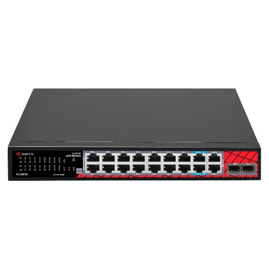 SF-SW2016HIPOE-GMF-240, Safire Switch Hi, PoE, 16 PoE portova + 2 SFP + 2 RJ45