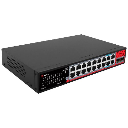 SF-SW2016HIPOE-GMF-240, Safire Switch Hi, PoE, 16 PoE portova + 2 SFP + 2 RJ45