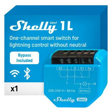 SH-1L-GEN3, Shelly 1L Gen3, WiFi 2.4 GHz IEEE802.11 b/g/n / Bluetooth, Pametni prekidač / Bez neutralnog