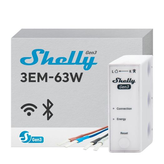 SH-3EM-63W-GEN3, Shelly 3EM, 63W Gen3, WiFi 2.4 GHz / Bluetooth, Mjerač potrošnje