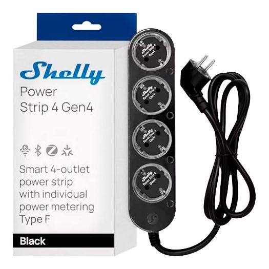 SH-POWER-STRIP-4-GEN4-B, Shelly produžni kabel 4 Gen4 crni, WiFi 2.4 GHz / Bluetooth / Zigbee