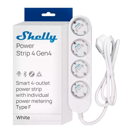SH-POWER-STRIP-4-GEN4-W, Shelly produžni kabel 4 Gen4 bijeli, WiFi 2.4 GHz / Bluetooth / Zigbee