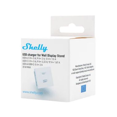 SH-WALL-DISPLAY-USB-W, Shelly USB punjač za zidni stalak bijeli, USB