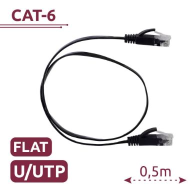UTP6-05BK-FLAT, UTP kabel ravni, Ethernet, Konektori RJ45, Kategorija 6, 0, 5 m