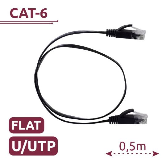UTP6-05BK-FLAT, UTP kabel ravni, Ethernet, Konektori RJ45, Kategorija 6, 0, 5 m